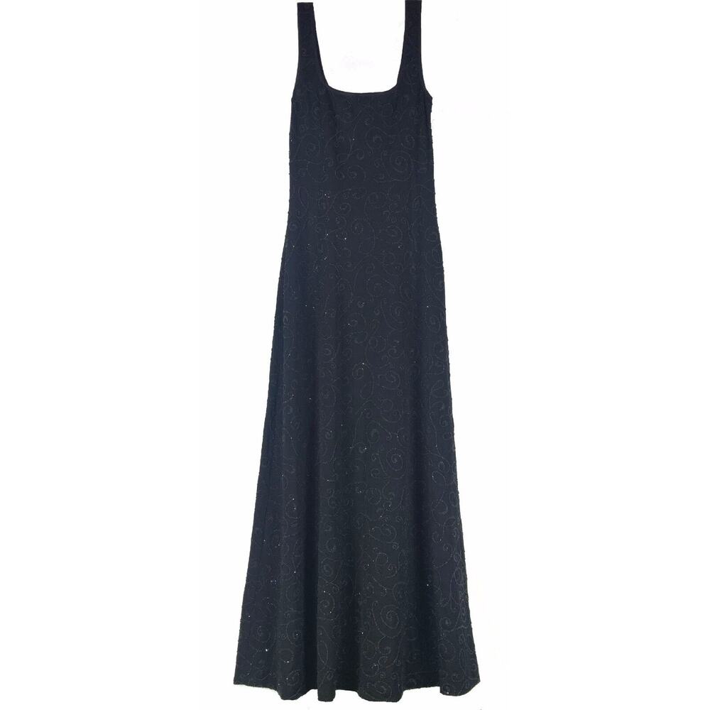 Vintage Cache Dress Small Black Gown Maxi Lace Sequin Beaded Bodycon 90s Glam